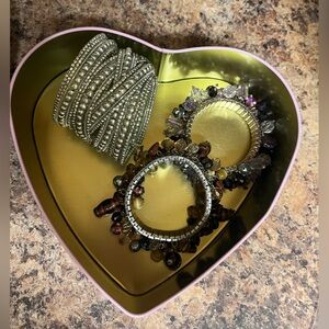 Silver Beaded Stretch Bracelet Stack - Women's Jewelry